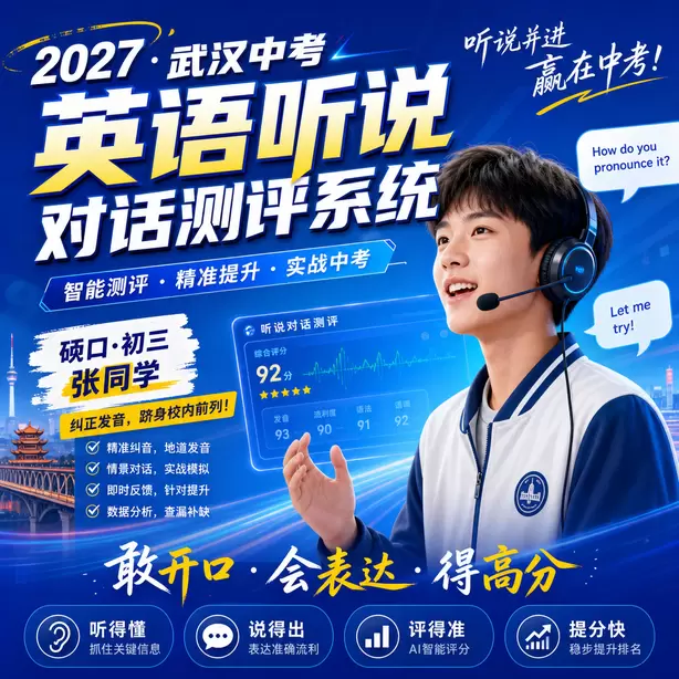 武汉初中英语听说校本练习素材硚口&middot;初三张同学（纠正发音，跻身校内前列）